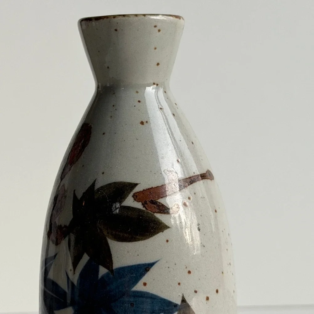 VTG Japanase Sake Bottle Vase Maple Leaf Speckle Glaze Stoneware Tokkuri Otagiri